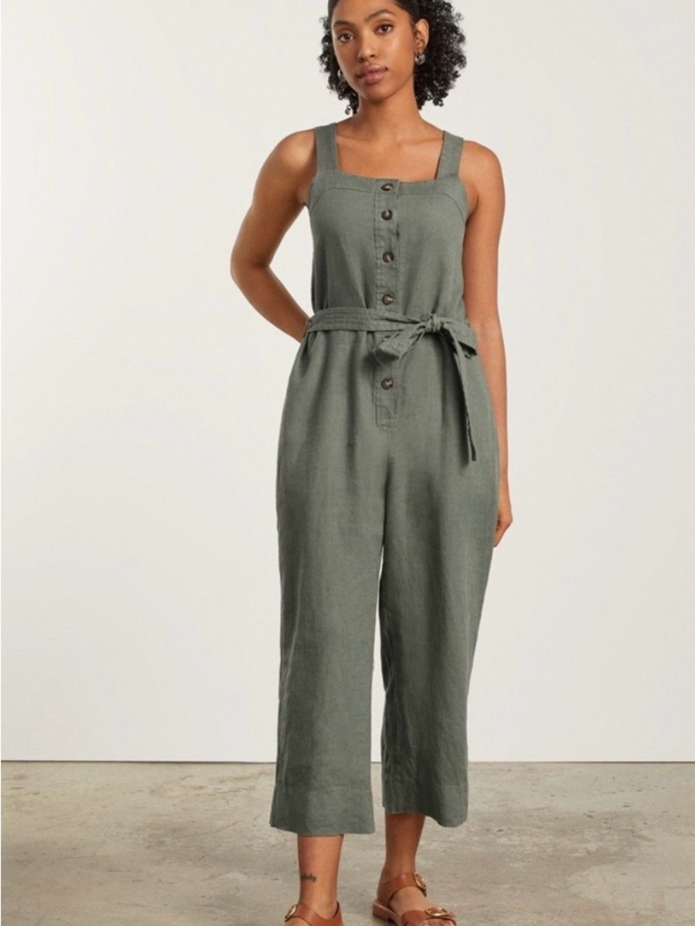 Everlane Black Button-Front Cropped Jumpsuit - Picture 2 of 5